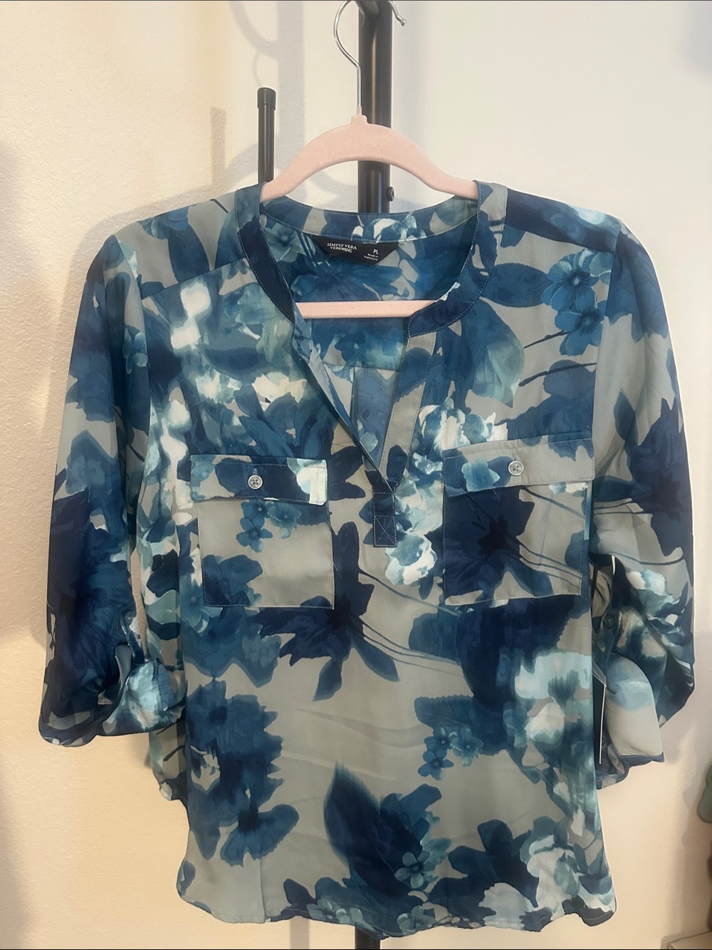 Simply Vera Vera Wang Blue Floral Sheer Blouse